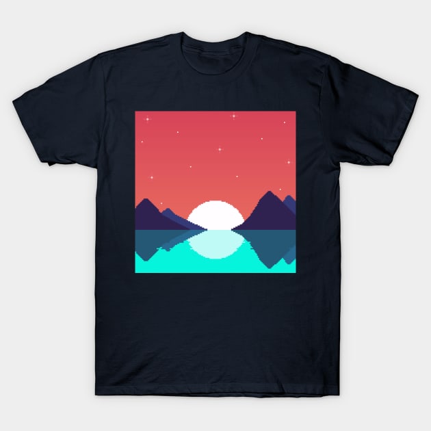 Red Night Moon Over The Sea T-Shirt by Zeatt_